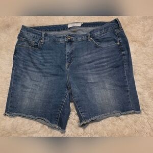 TORRID Medium Wash Distressed Stretch Raw Hem Womens Jean Shorts Plus Sz 18
